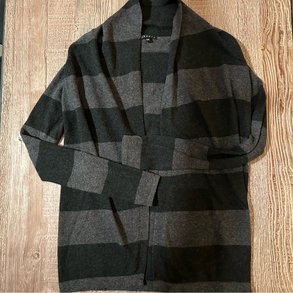 Theory Wool Cashmere Cardigan Black/Grey Size P